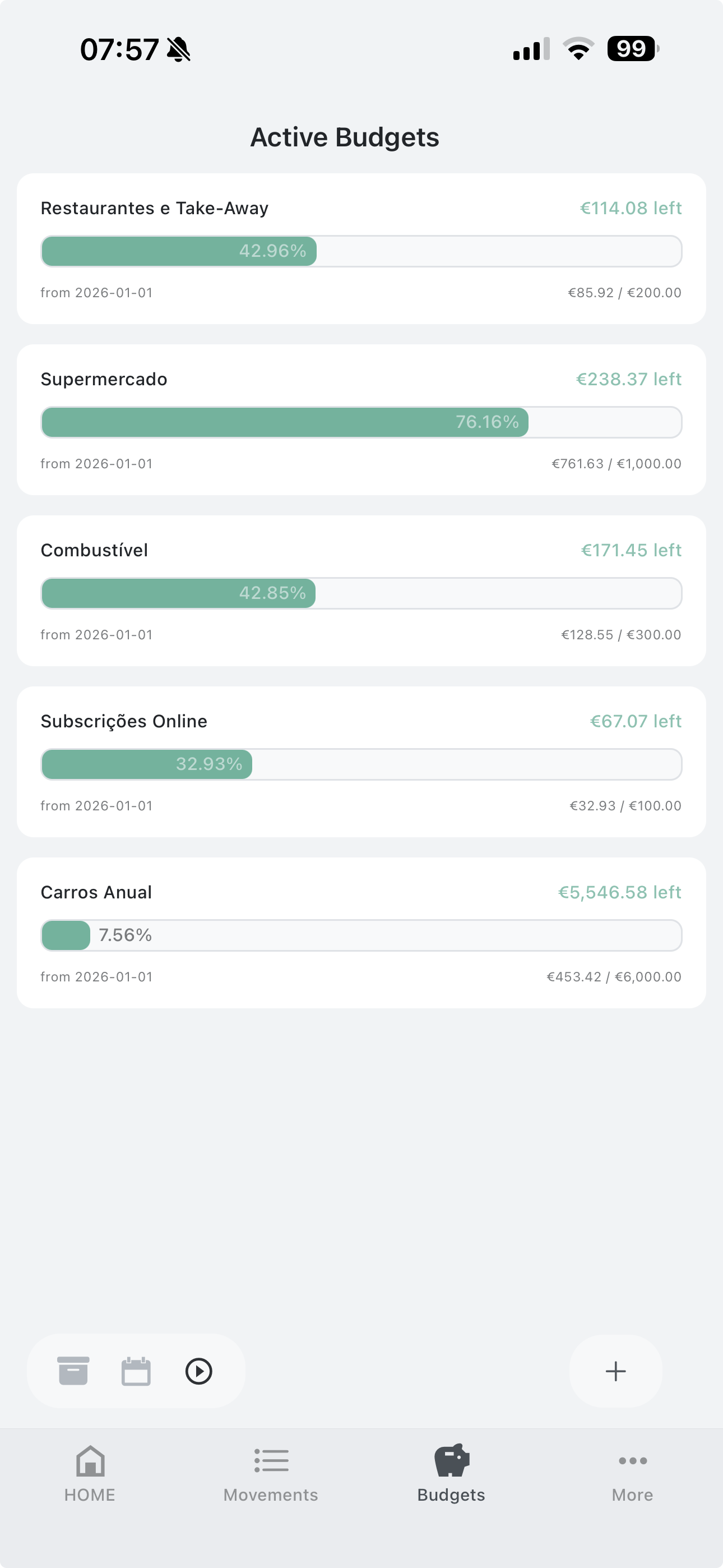 CashflowFrame Budgets Screen