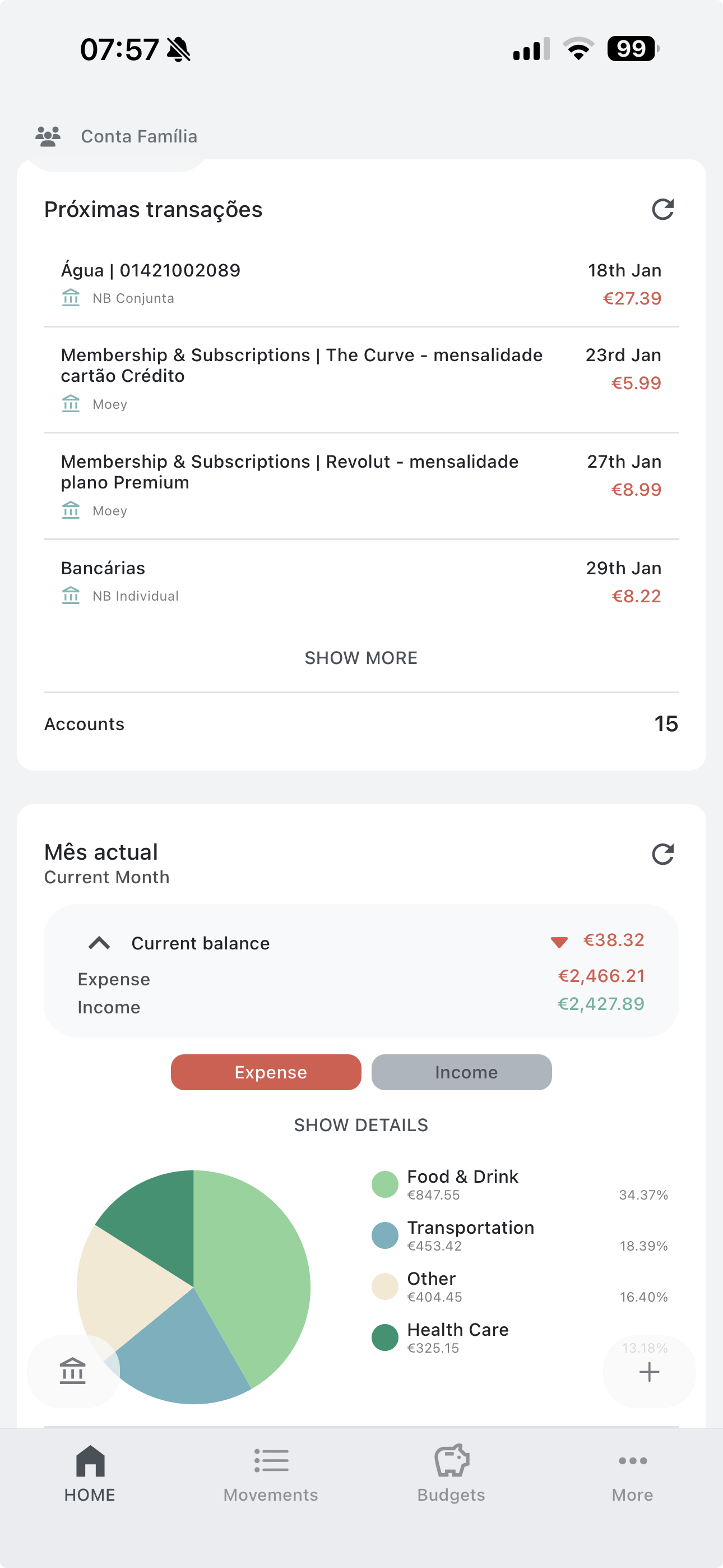 CashflowFrame Home Screen